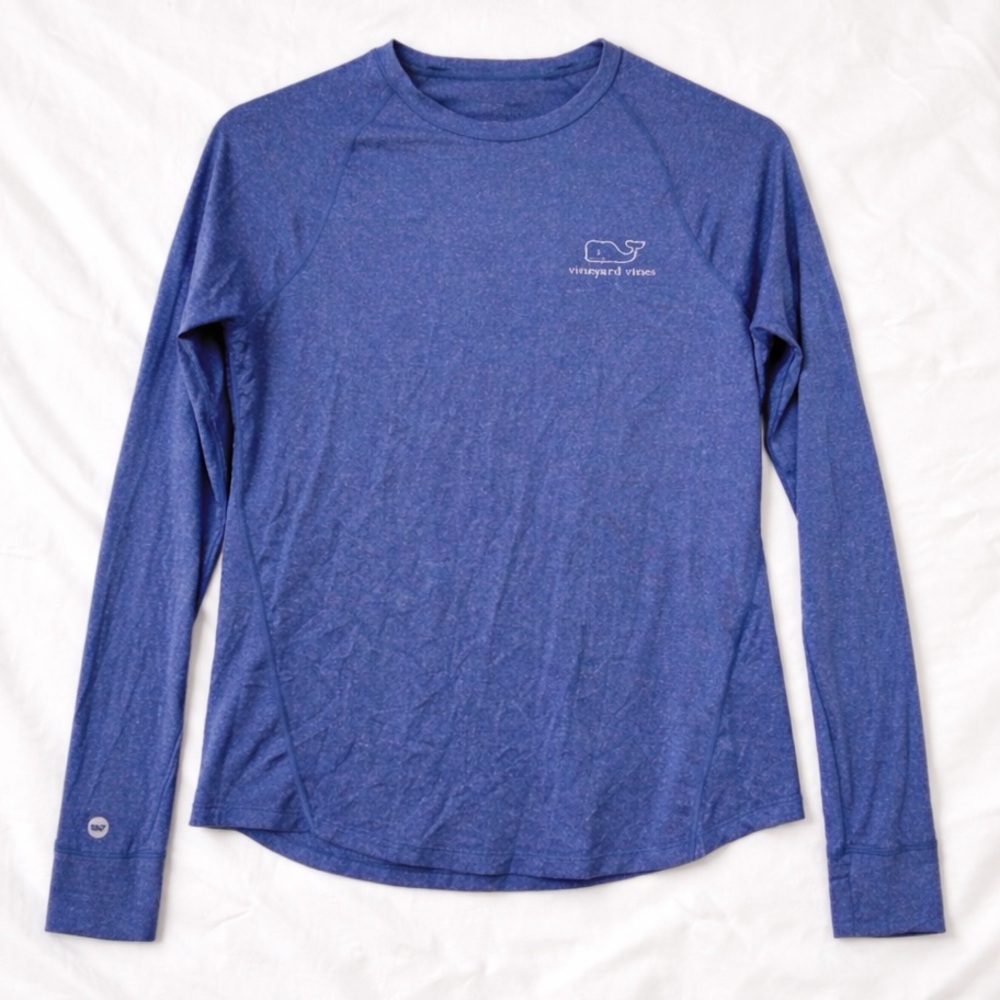 Women's Vineyard Vines Performance Long Sleeve Tee Blue XS Thumb Holes - Picture 8 of 8